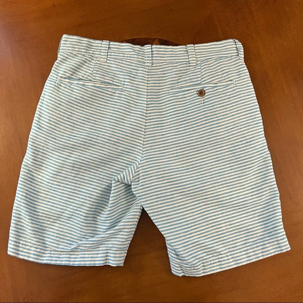 J.‎ Crew Striped 9” Inseam Stanton Shorts Linen Aqua Blue 30 Flat Front Beach